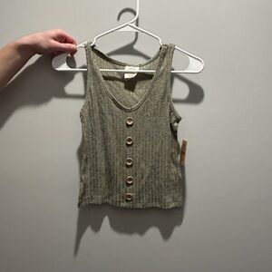 Olive Green Button-Down Tank Top